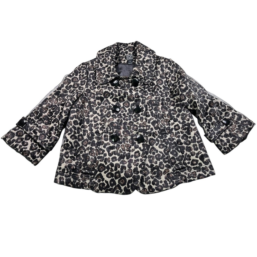 Clara Sun Woo Medium Leopard Print Cropped Double Breasted Jacket